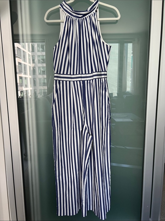 J. Crew Pants - J. Crew Navy and White Striped Halter Jumpsuit Sz4